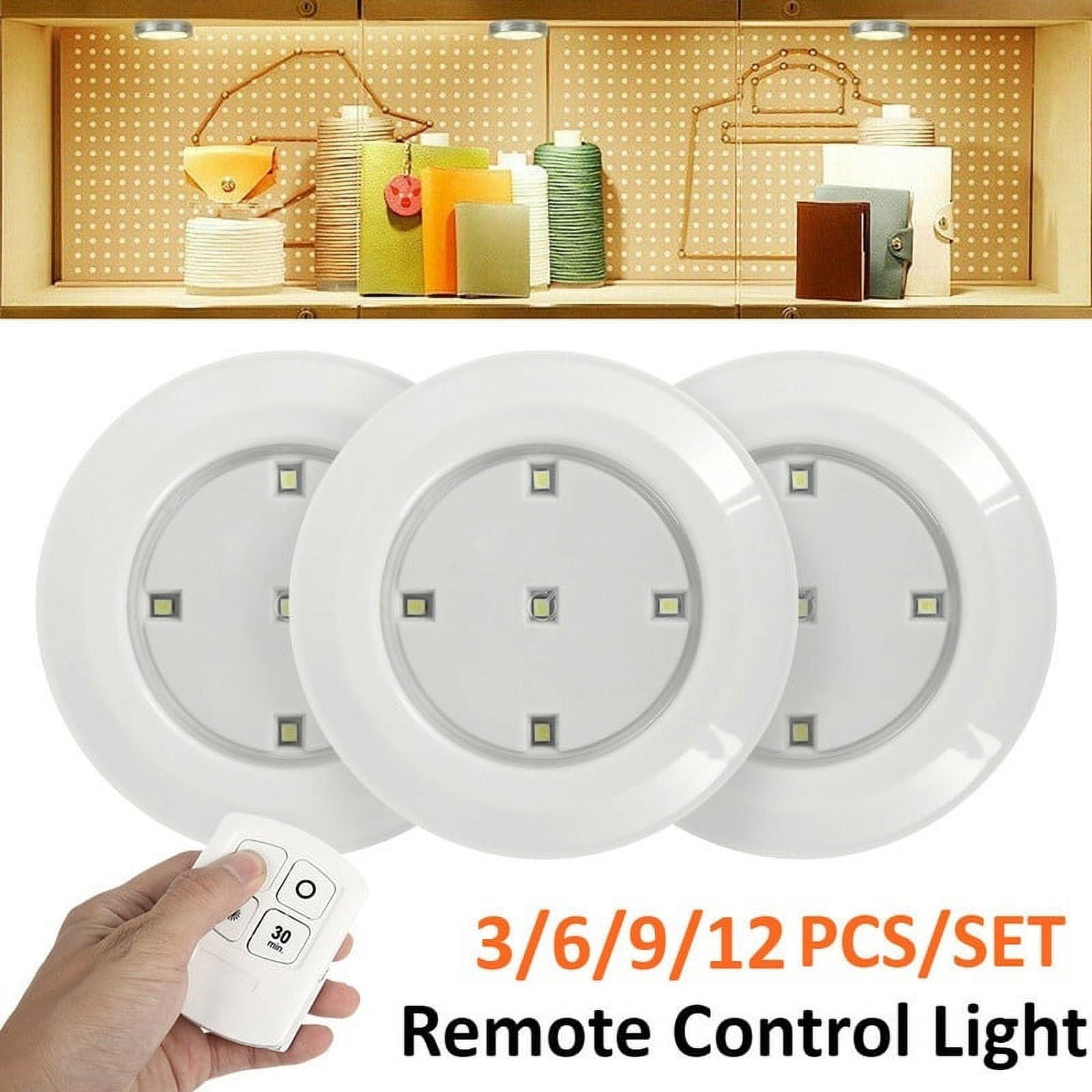 NEW 3/6/9/12PCS Wireless Remote Control LED Light Under Closet Lamp Bright for Kitchen Cabinet Closet Bedroom Stairs