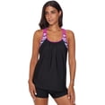 thumbnail image 2 of POGLIP Haut de Tankini Rehausseur à Dos en T à Bretelles Imprimé Rayé Blouson Rose pour Femme, 2 of 6