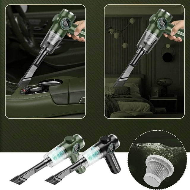 Aspiradora portátil para coche, 120W 4Kpa con fuerte succión, aspiradora inalámbrica de mano para coche y hogar - Recargable con filtro lavable, verde/negro