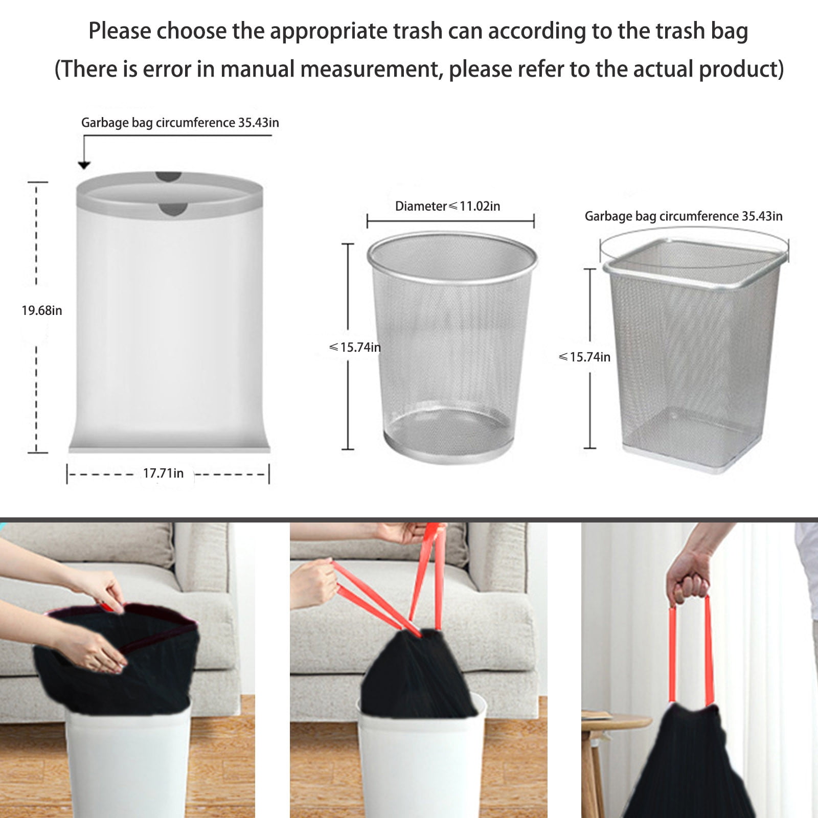 yilyih Bathroom Trash Can Bags Kitchen Drawstring Garbage Bag 10L Garbage Bag Garbage Bags 100Pcs for Bathroom Bedroom Office Trash Can 10 Liter Trash