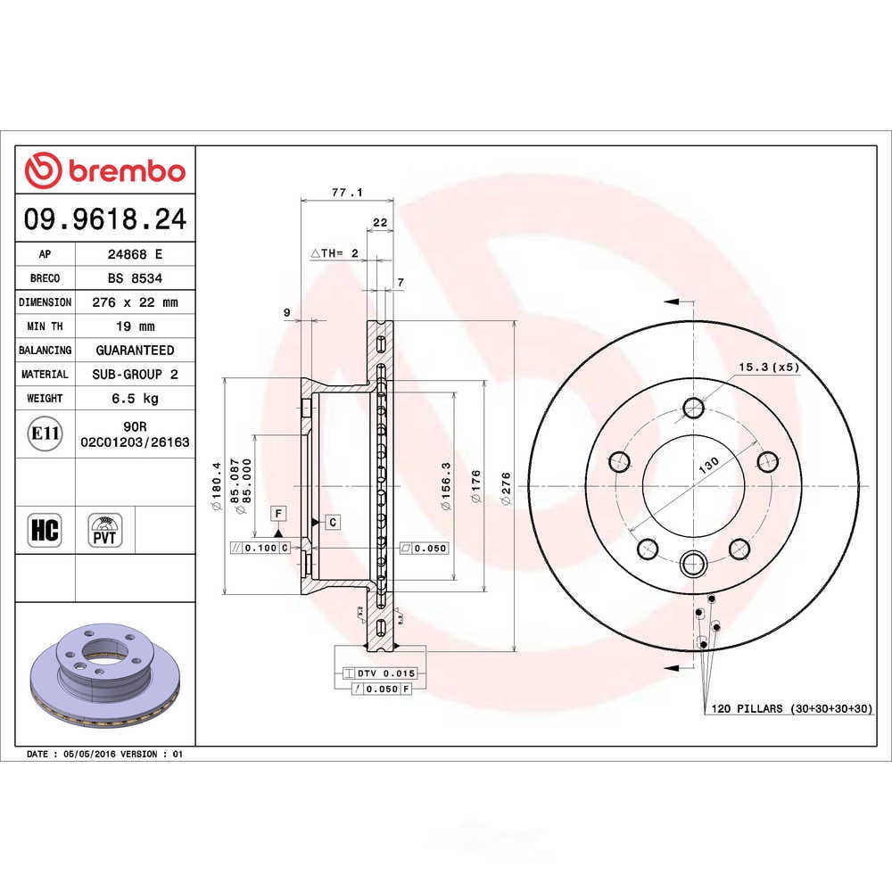 Brembo 09.9618.24 PRIME Disc Brake Rotor