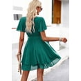 thumbnail image 5 of Krumba Women V-Neck Ruffle Dress: Short Sleeve Tie Waist Pleated Mini - Casual for Wedding Guest Beach Summer Party Trip Green Size M, 5 of 6