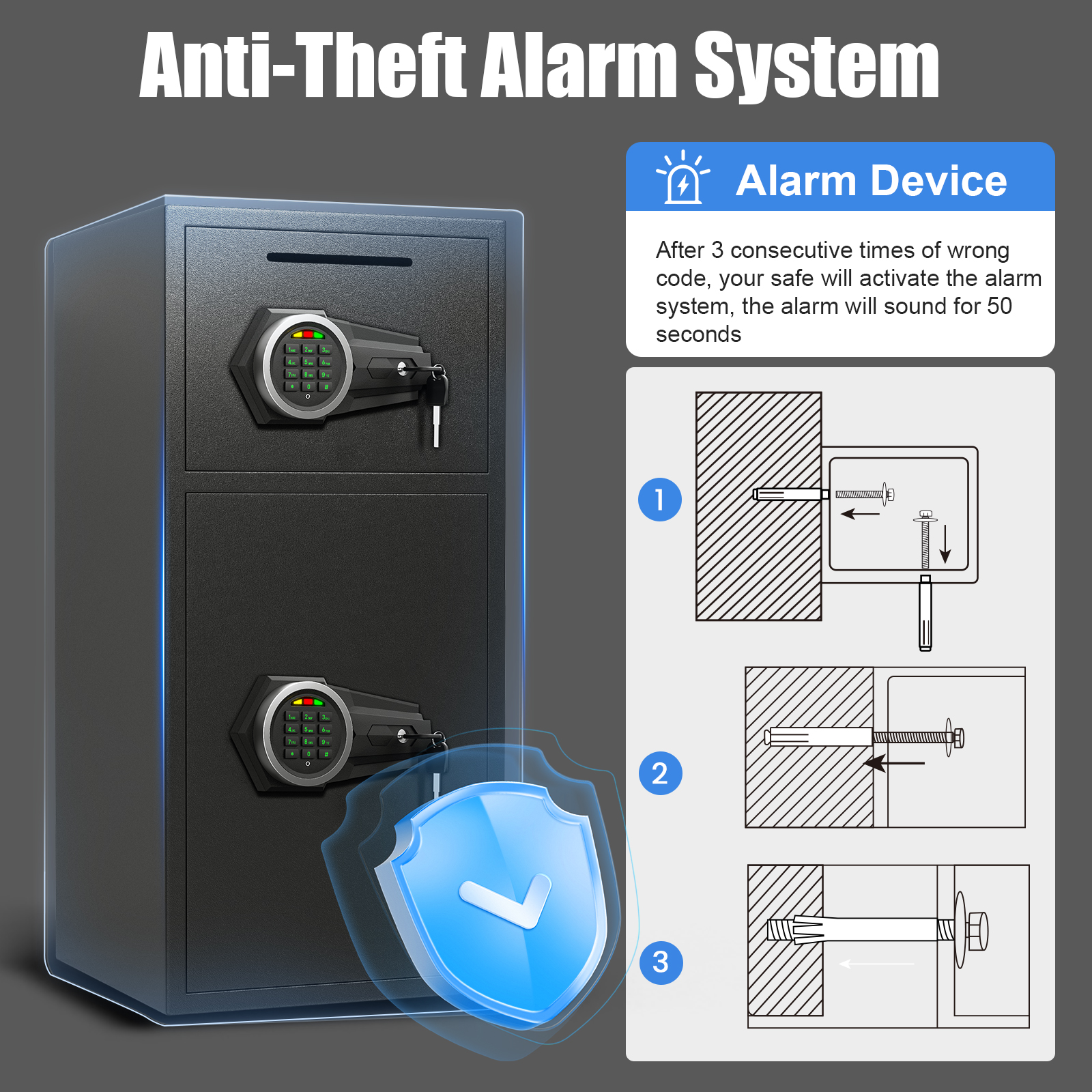 Riflewell Large Safe Box, Household Low-Carbon Steel Safe, Digital Keypad Home Safe With Deposit Slot, Personal File Safe, Dual Alarm And Silent Mode, Height 25.6"