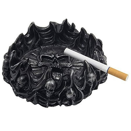 Scary Skulls & Crossbones in Hell's Flames Ashtray for Spooky Halloween Party Decorations and Decorative Gothic Decor by Home 'n