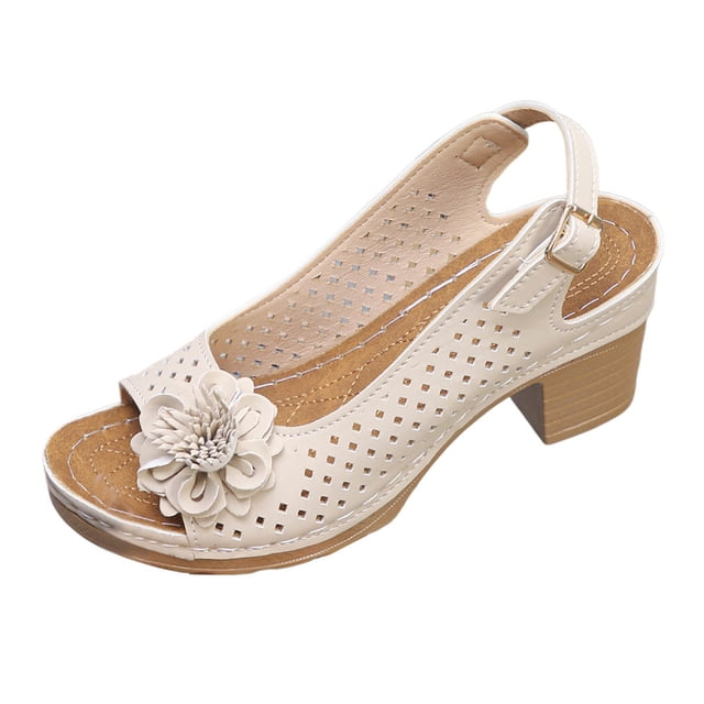 Sandales Ouvertes Confortables pour Femmes avec Design Fleur Creuse Talon Compensé Pantoufles pour Marche d'Été