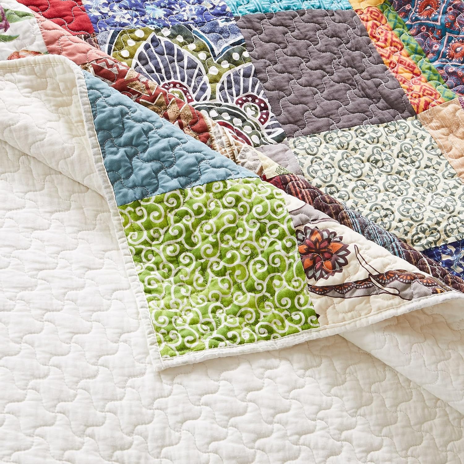 Greenland Home Fashions Renee Upcycle Remnant Fabric Authentic Patchwork Quilt Set, 3-Piece King
