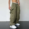 thumbnail image 6 of Caqnni Men's Casual Drawstring Waist Flap Pocket Cargo Pants Wide Leg Loose Fit Parachute Pants Joggers (AG,XXL), 6 of 9