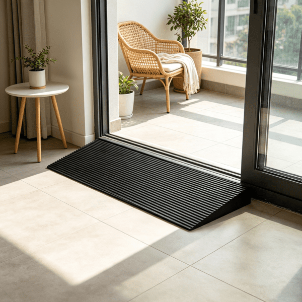 35.4" Wide Cuttable Threshold Ramp, Natural Rubber Non-Slip Surface with Double-Sided Tape, for Sweeping Robot, Wheelchair & Doorways