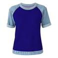 thumbnail image 5 of Helii Women's Color Block T Shirt – Raglan Sleeve T-Shirt, Crewneck Baseball Tee with Contrast Denim Sleeve, Loose Fit Soft Cotton Blend Casual T Shirts for Summer Blue,L, 5 of 6