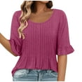 thumbnail image 1 of Camisas de Cuello de Tripulación de Manga Corta para las Mujeres Plisado Mangas de Ruffle, Cuello Redondo Casual Primavera Y Blusa de Verano, 1 of 7