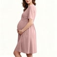 thumbnail image 4 of Women Maternity Solid Dress Summer Short Sleeve V-Neck Pleated Waist Dress Casual Breathable Pregnancy Clothes Pink XXL, 4 of 7