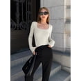 thumbnail image 2 of Women's 2 Piece Bodysuits Sexy Ribbed One Piece Square Neck Long Sleeve Bodysuits, 2 of 3