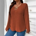 thumbnail image 4 of Sweaters for Women 2025 Fall Winter Plus Size V-Neck Long Sleeve Ribbed Knit Jumper Tops Womens Pullover Sweaters, 4 of 6