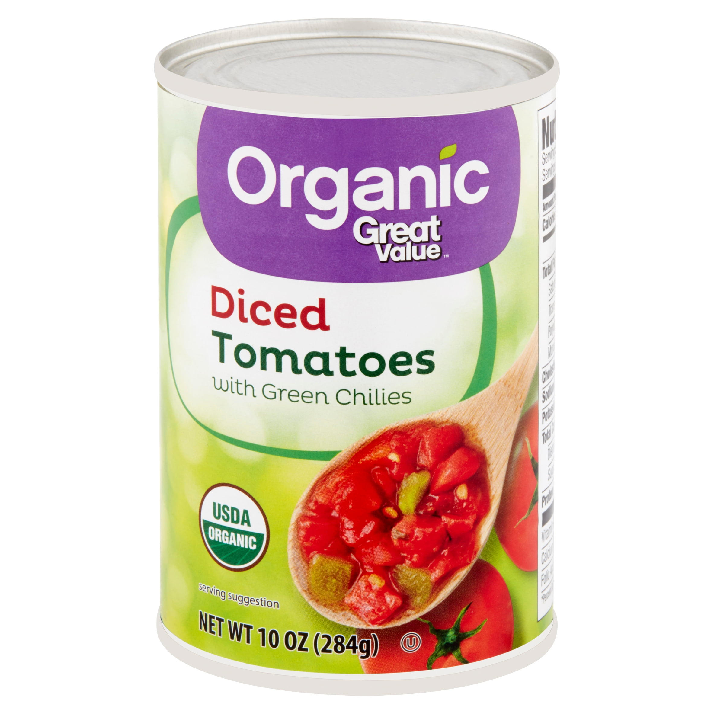 Great Value Organic Diced Tomatoes with Green Chilies, 10 Oz