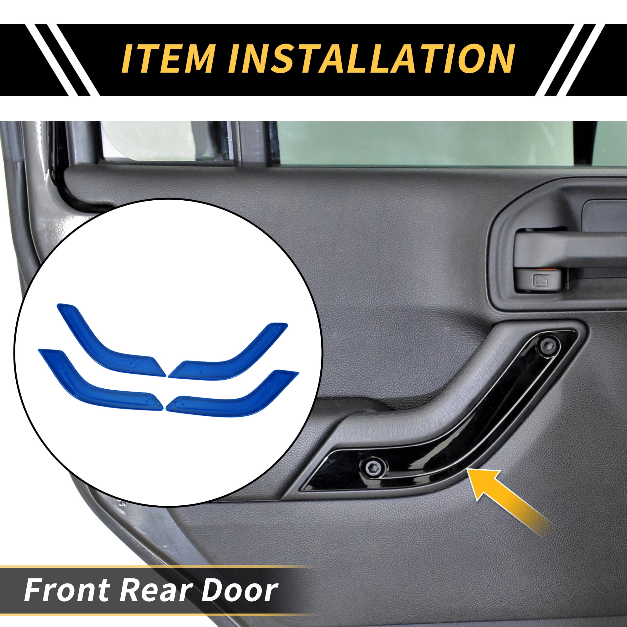 Unique Bargains 1 Set Front Rear Door Handle Panel Bezel Cover Trims for Jeep Wrangler JK JLU & Unlimited 4 Door Interior Door Handle Bezel Cover Decor Trim ABS Blue