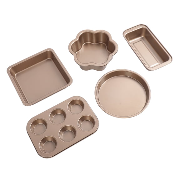 6pcs Bakeware Set Loose Bottom Carbon Steel Anti Stick Baking Pans Set for Toast Muffin Pizza