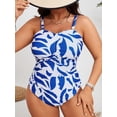 thumbnail image 3 of SKQIT Plus Size Tropical Leaf Print One Piece Swimsuit, Removable Straps Ruched Tummy Control Backless Bathing Suit for Curvy Women, 3 of 6