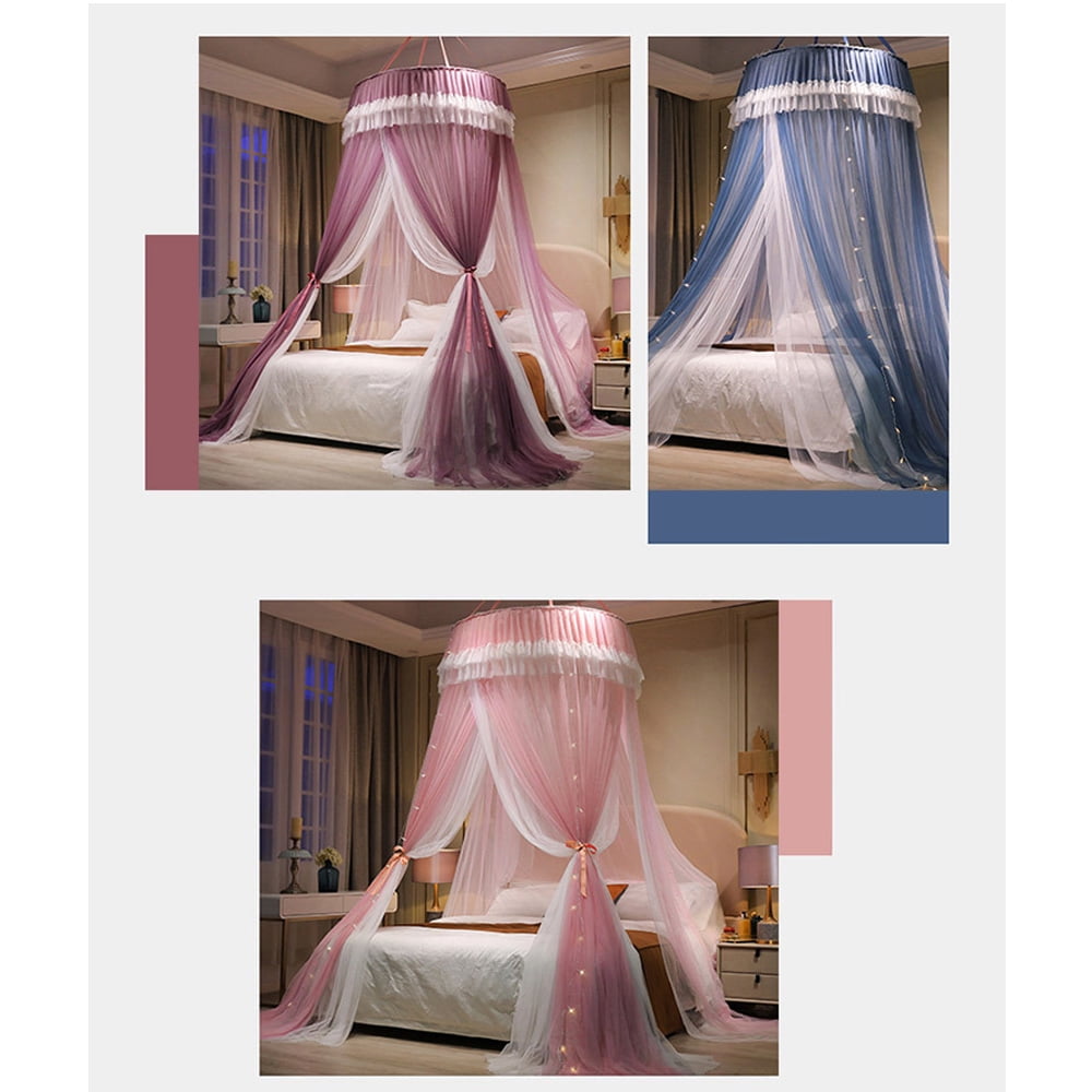 Kadahis Bed Canopy for Girls & Adults, Elegant Double Layer Bed Curtain Canopy Drapes, Round Dome Lace Princess Canopies Netting
