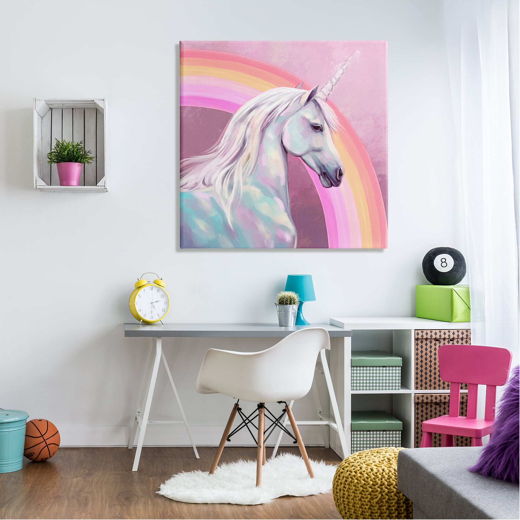 Stupell Industries Unicorn & Rainbow Portrait Fairy Tales & Fantasy Painting Gallery Wrapped Canvas Print Wall Art, 36 x 36
