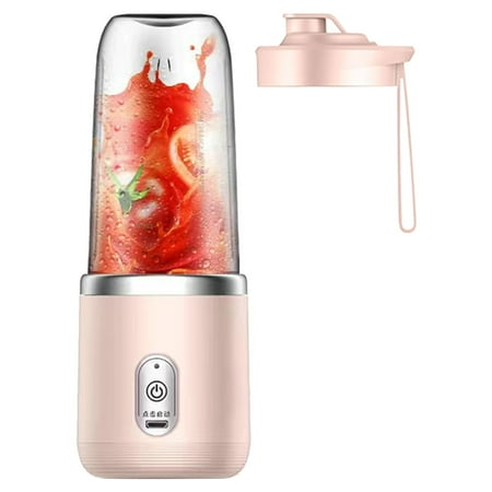 

400ml Mini Juicer Ice Crusher USB Rechargeable Personal Juicer Cup Pink and cup Lid