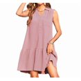 thumbnail image 3 of Robes Femmes Printemps Été Col en V Boutonné Sans Manches Mini Robe d'Été avec Poches Gris Rose Pâle TTG, 3 of 9
