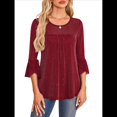 thumbnail image 3 of Blusa Elegante con Volantes para Mujer, 3/4, Cuello Redondo, Doble Capa, , Túnica. Rojo S, 3 of 9