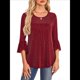 thumbnail image 3 of Blusa Elegante con Volantes para Mujer, 3/4, Cuello Redondo, Doble Capa, , Túnica. Rojo XXL, 3 of 9