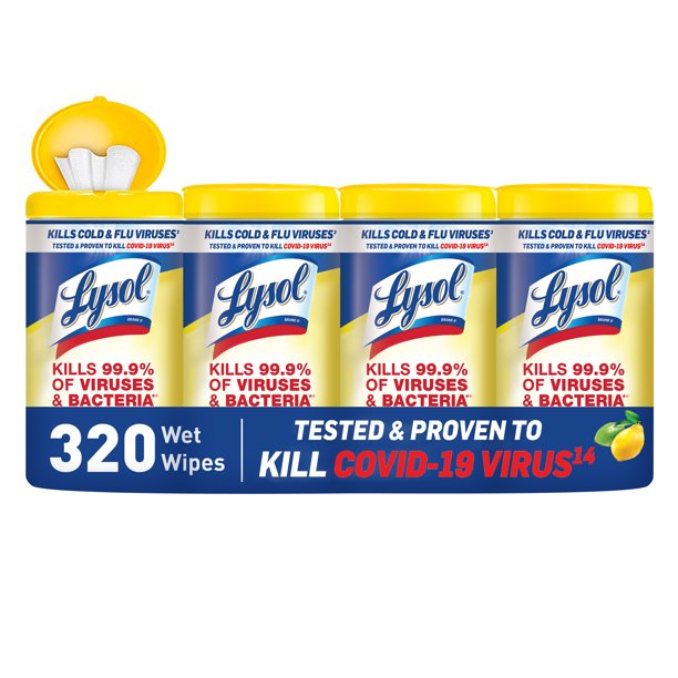 Lysol Disinfecting Wipes, Lemon & Lime Blossom, 320ct (4x80ct), Tested