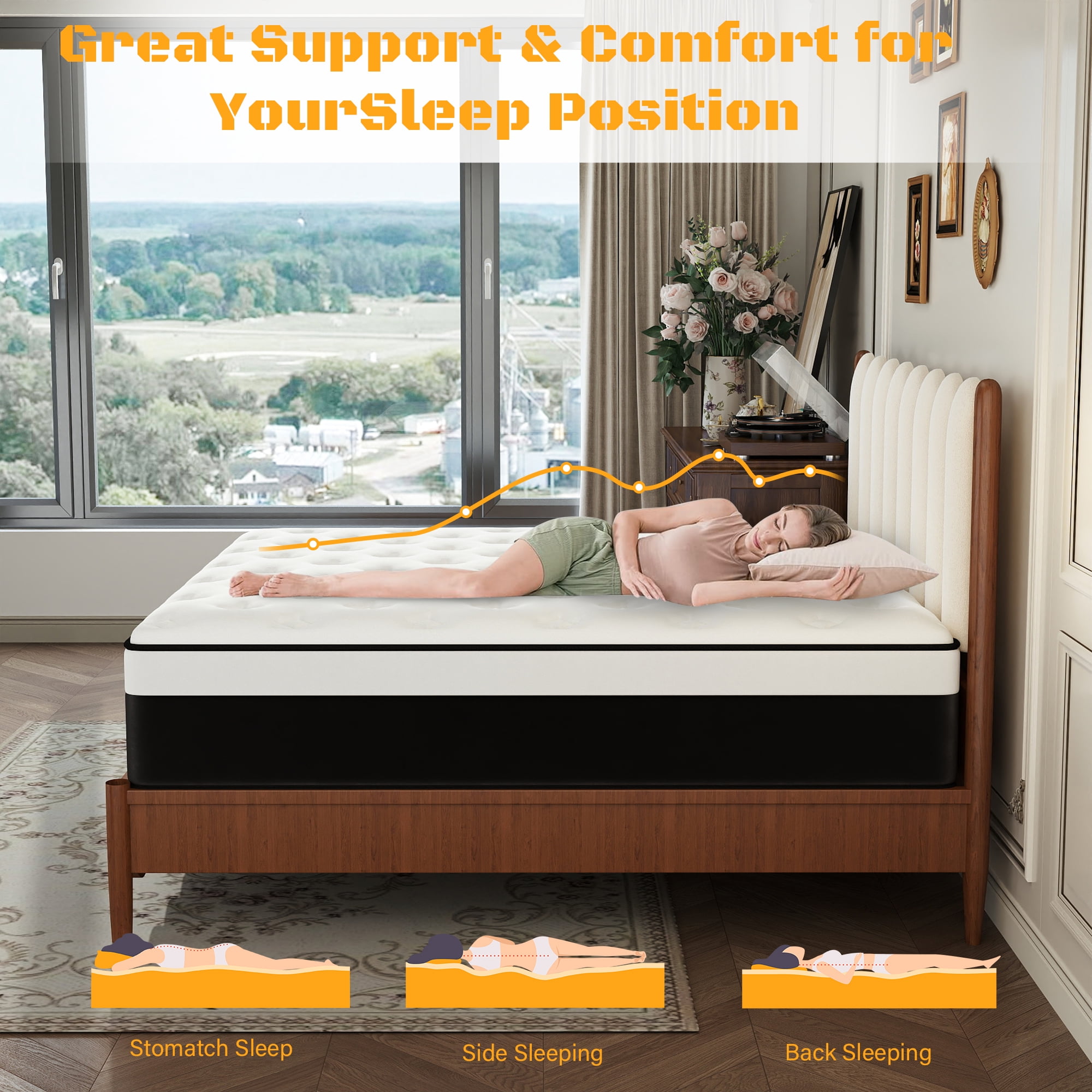 Twin Mattress, 14 inch Hybrid Mattress in a Box,Medium Firm