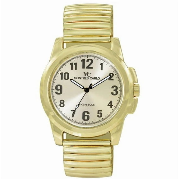 43mm Montres Carlo Men's Analog Metal Flex Band Luxury Sport Fashion Dress Watch (Gold)