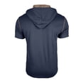 thumbnail image 4 of Summer Shirt For Men Fashion Casual Button Hooded Solid Patchwork Short Sleeve Gym Workout Athletic Tee Shirt ( Blue ) S-3XL, 4 of 7