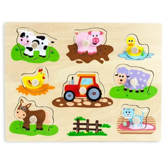 Professor Poplars Wooden Barnyard Peg Puzzle