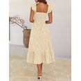 thumbnail image 4 of Merokeety Womens Summer Dresses Floral Square Neck Smocked Ruffle A Line Midi Dress With Pockets Apricot l, 4 of 5