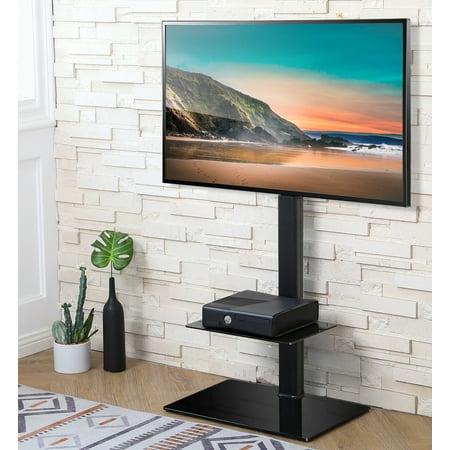 FITUEYES Modern Black Floor TV Stand for TVs up to 60”, Universal Swivel Mount