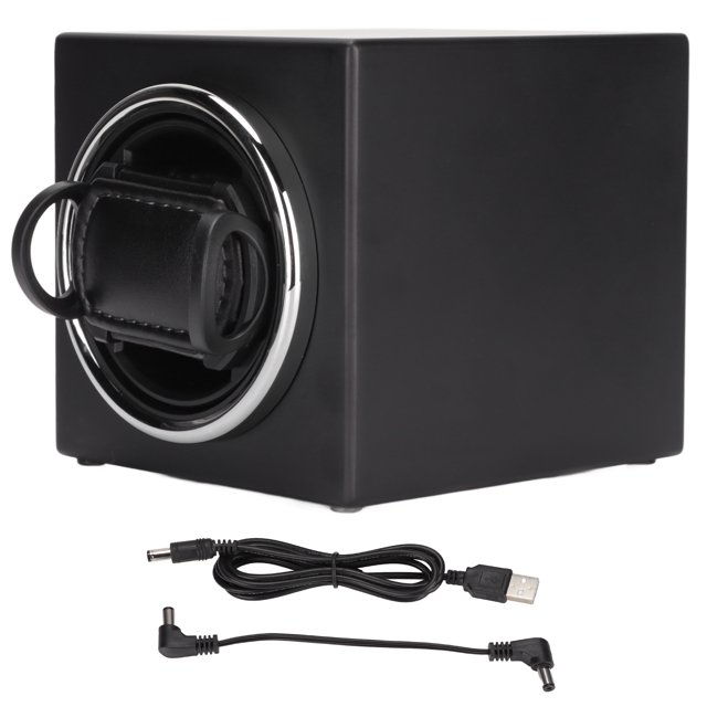 Caja de Almacenamiento de Reloj automática silenciosa enrolladora de Reloj Individual Cuero de PU para Uso Diario en el hogar de Oficina Negro