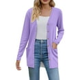 thumbnail image 2 of JGQJGAK Basic Crew Neck Long Sleeve Button Down Cardigan Faux Cotton Material Soft Warm Lightweight Acrylic Yarn, Purple 3XL, Size S-3XL, 2 of 6