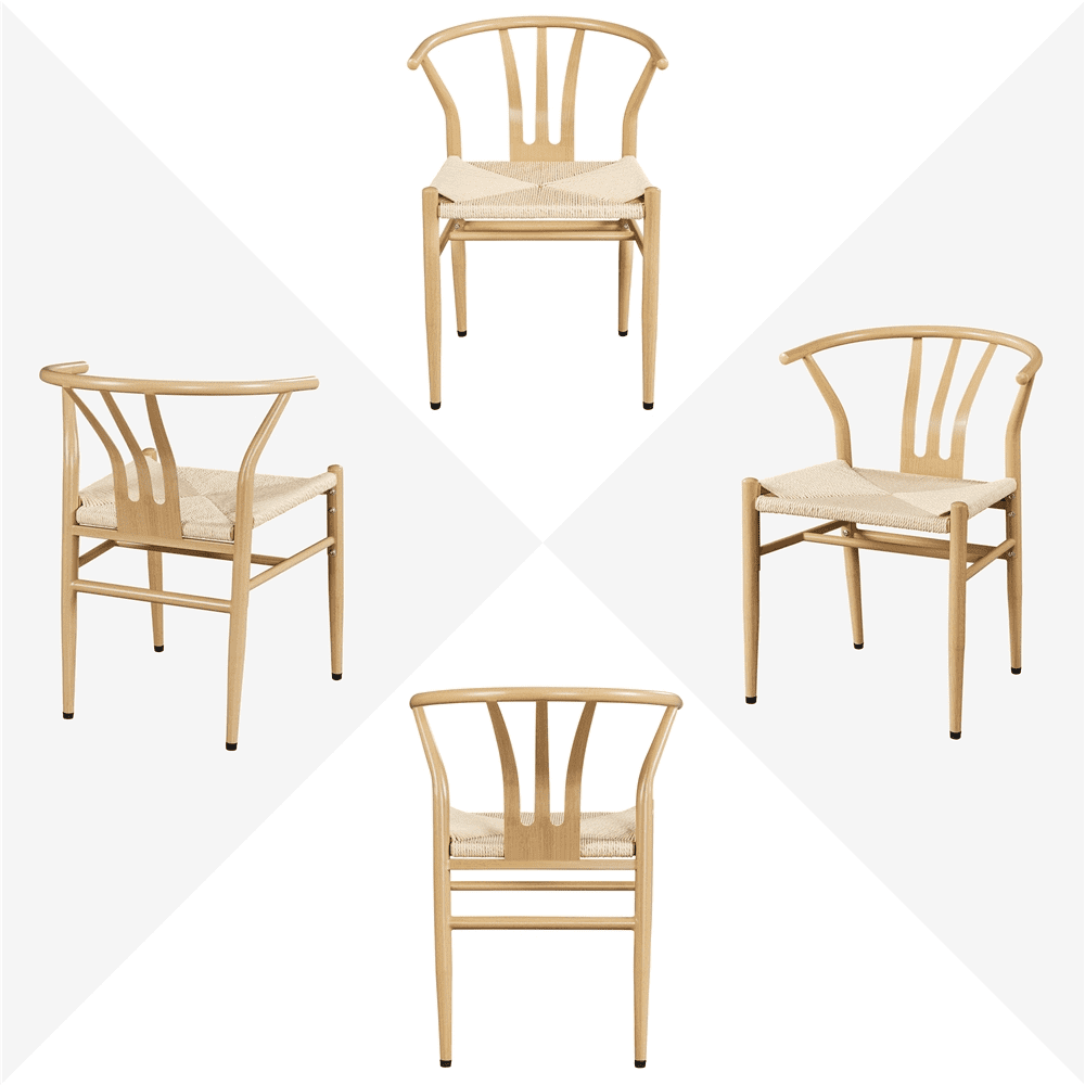 Alden Design Mid-Century Weave Dining Chairs with Solid Metal Frame, Wood