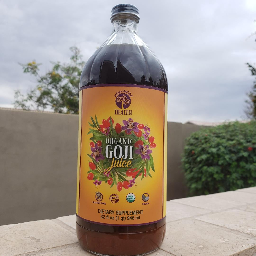 Organic Only GOJI Fruit Juice 100% Pure Puree 32oz (1qt) GLASS Bottle - The Happy Berry Vitamin Rich Super Juice Traditionally Prepared - 30g Goji Superfruit Per Serving - Gluten-Free & Vegan
