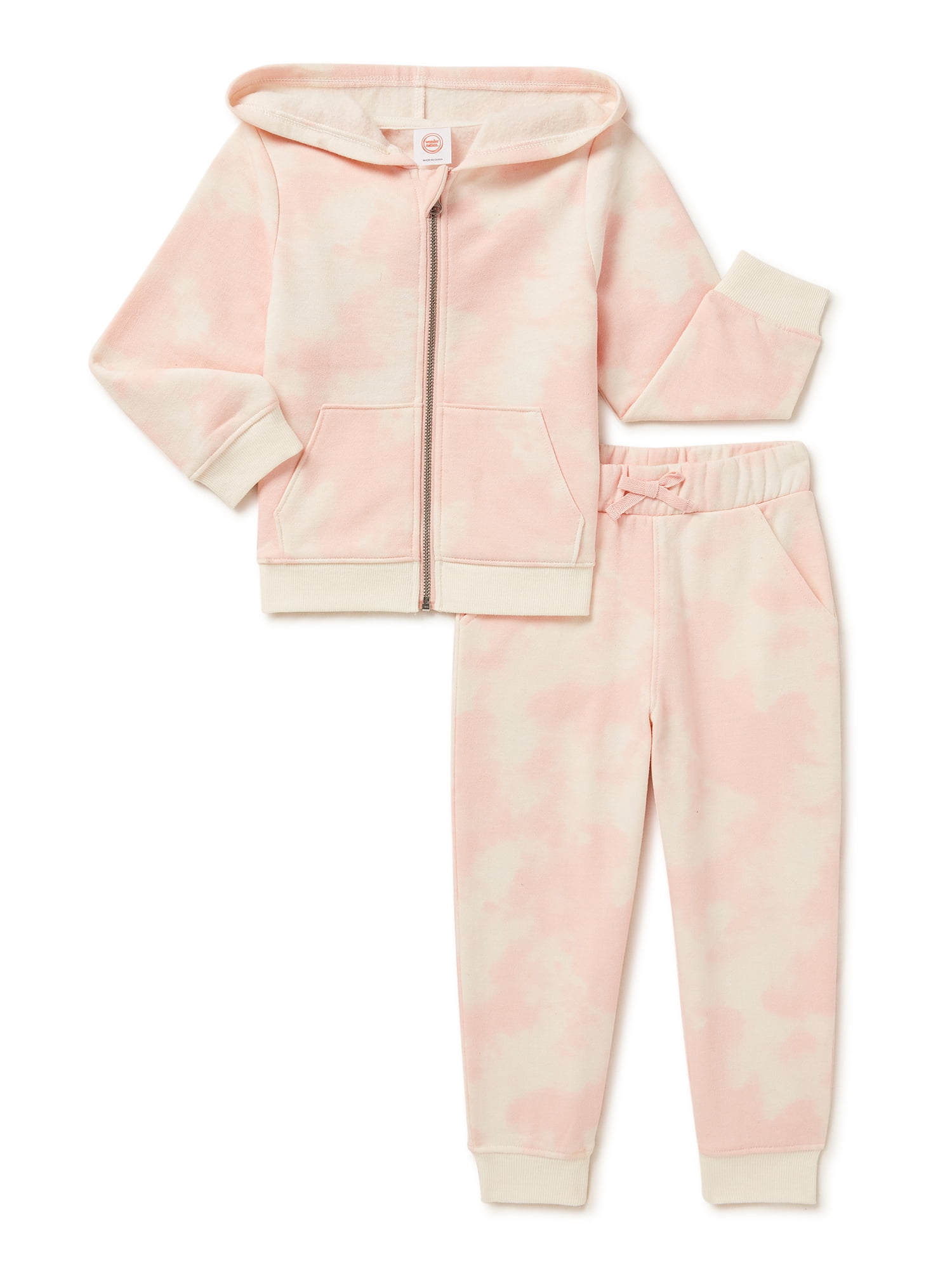 Wonder Nation Baby and Toddler Girls Fleece Zip Front Hoodie and Jogger