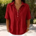 thumbnail image 6 of Yteetum Summer Tops for Women Oversized Cotton Linen Short Sleeve Collared 1/4 Button Down Shirts Casual Striped Printed Lapel Lightweight Breathable Quickly Dry T Shirts, 6 of 6