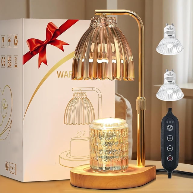Lampara para Velas Aromaticas, Temporizador Lampara Calentadora de Velas, Altura Ajustable Lámparas Aromatizantes, 4 Niveles de Brillo, con 2 Bombillas, para Decoración del Hogar