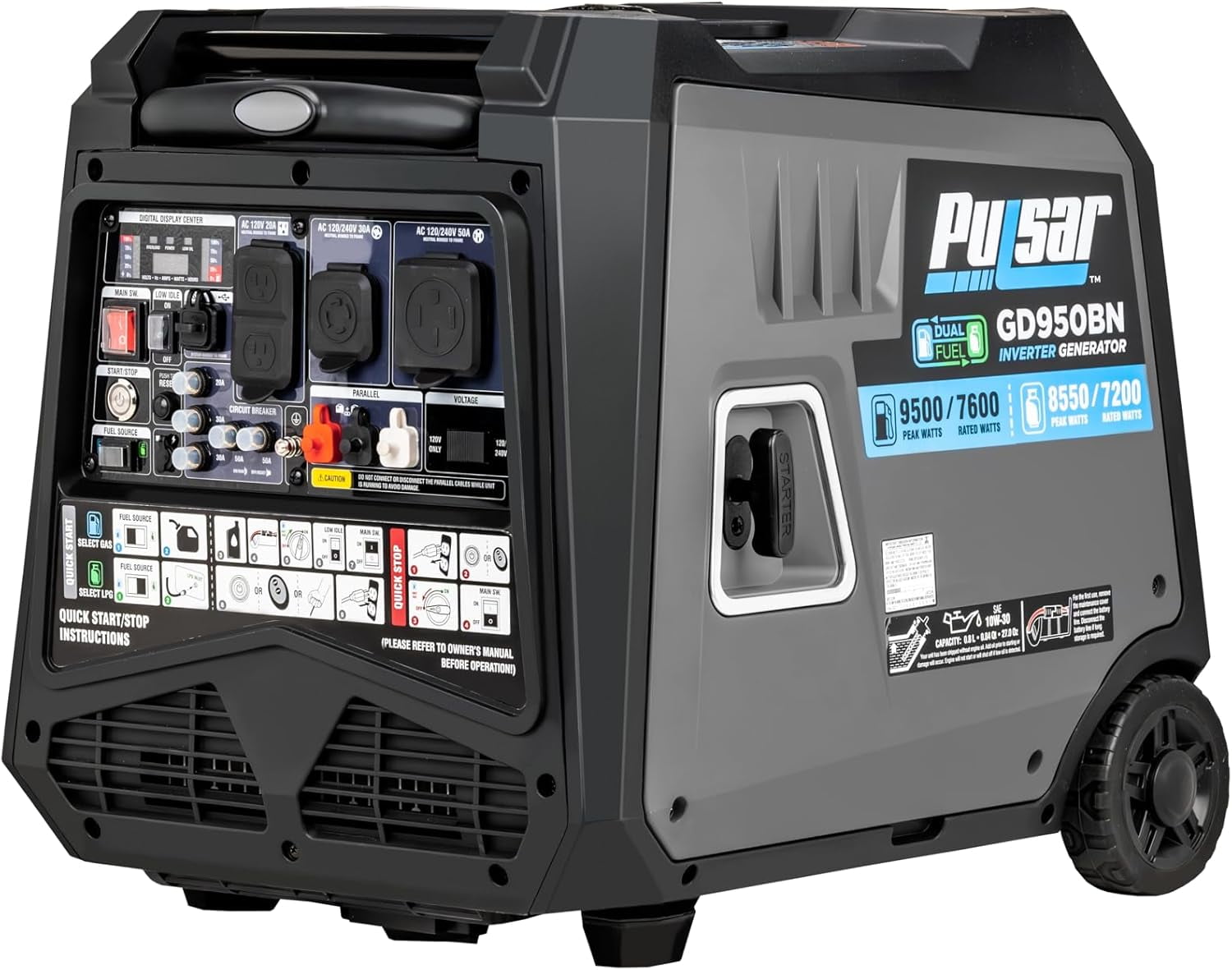 Pulsar 9500W Dual Fuel Portable Inverter Generator GD950BN – Keyed Start, RV Ready, Quiet