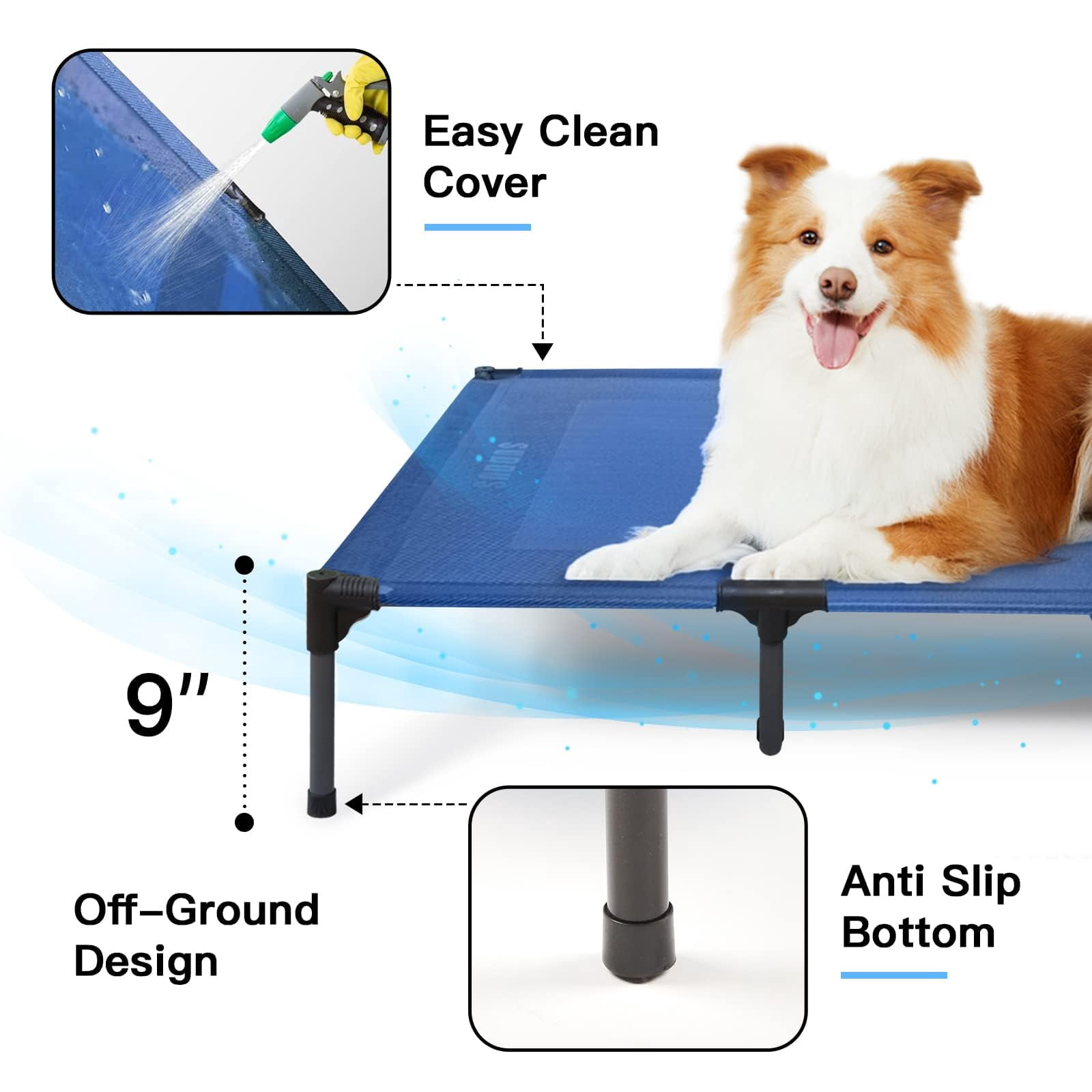 Elevated Dogs Bed Waterproof Outdoor  Portable Raised Dog Beds Off The Floor Easy Clean Indoor Or Use X-large Blue