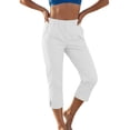 thumbnail image 2 of MHOSTAFH Women's Cotton Linen Capris Lightweight Summer Elastic Waisted Split Side Cropped Trouser Casual Sports Capri Pants with Pockets, 2 of 8