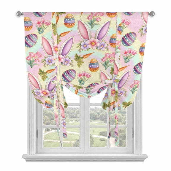 Easter Balloon Curtains 63 Inch Length for Living Room/Bedroom, Spring Colorful Rabbit Ears Eggs Flowers Carrots Rod Pocket Privacy Door Curtains Decorative Tie Up Shade for Window 52"x63"