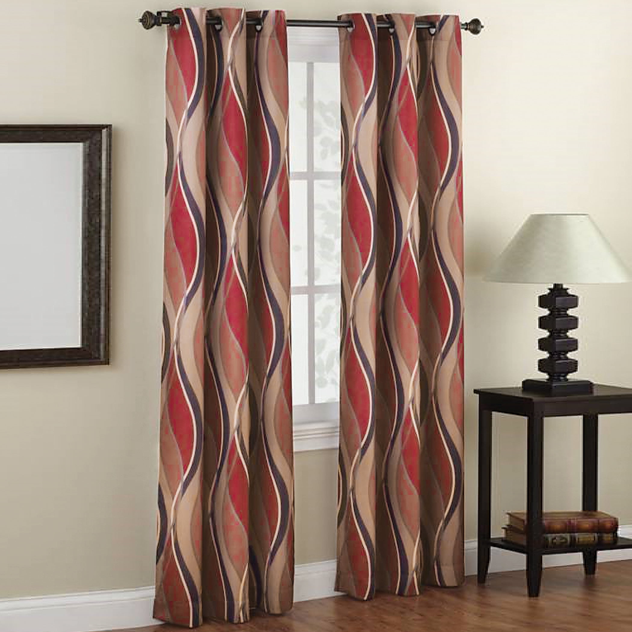 Intersect Wave Room Darkening Window Curtain Panel with Hanging