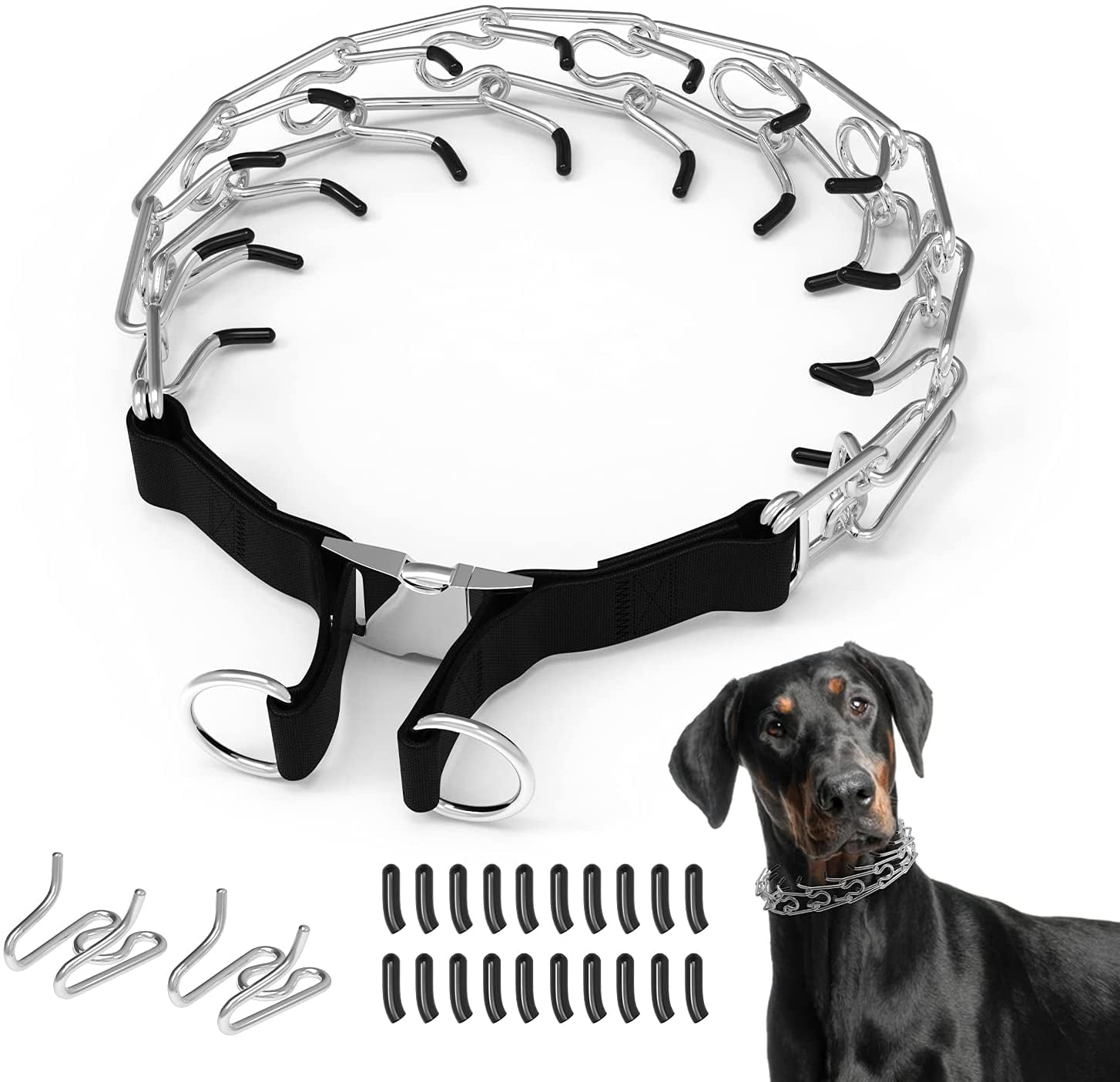Dog Pinch Collar with Nylon Protector and Rubber Tips No Pull Stainless Steel Choke Collar for Small Medium Large Dogs Dog Prong Training Collar 