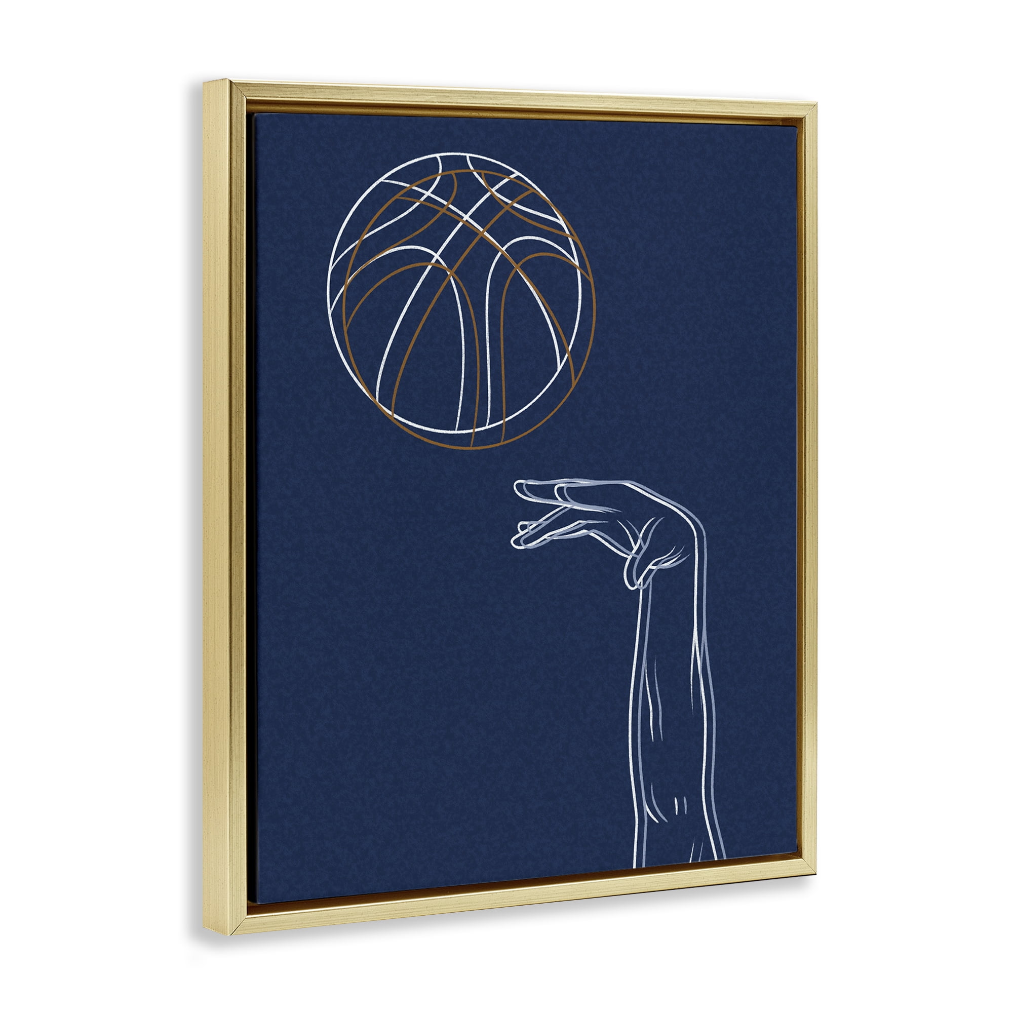 Stupell Industries Basketball Lines Contour Gold Framed Floater Canvas Wall Art, design by Marcus Prime