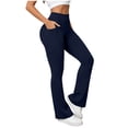 thumbnail image 6 of ClodeEU Women's High Waist Flare Leg Yoga Pants,Solid Color Quick Dry Stretch Workout Leggings Navy,Women's Plus S, 6 of 7