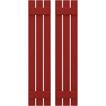 Ekena Millwork 11 1/2"W x 84"H Americraft Three Board (2 Batten) Exterior Real Wood Spaced Board-n-Batten Shutters (Per Pair), Fire Red